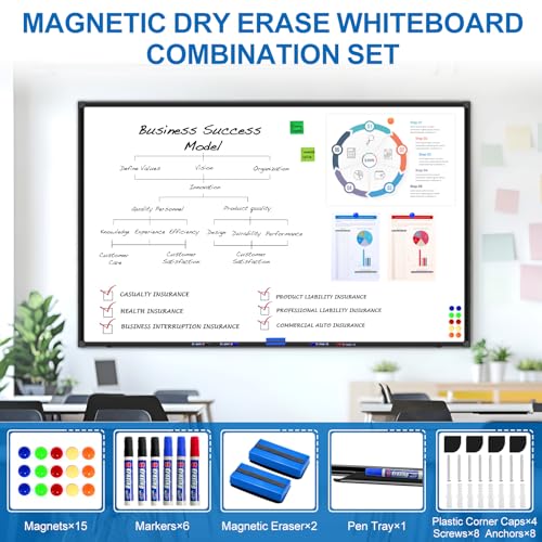 H-Qprobd 6'x4' Large Magnetic White Board Dry Erase Whiteboard with Black Aluminum Frame, 72"X48" Magnet Presentation Wall Boards for Office, Classroom, School, Home - color: Black, size: 72"X48"