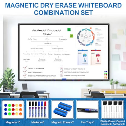 H-Qprobd 6'x4' Large Magnetic White Board Dry Erase Whiteboard with Black Aluminum Frame, 72"X48" Magnet Presentation Wall Boards for Office, Classroom, School, Home - color: Black, size: 72"X48"