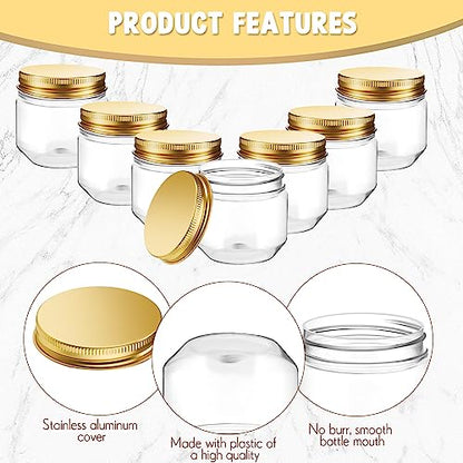 Tanlade 60 Pcs 3 oz Clear Plastic Mini Mason Jars with Lids, Gold - color: Gold