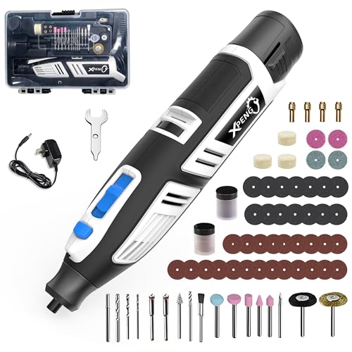 XPENG 12V mini Cordless Rotary Tool Kit, 6 Variable Speeds 5000-25000 RPM 2000mAh Fast-Charging 102 Pcs Accessories for Sanding, Polishing, Carving, Cutting, Drilling and DIY Crafts