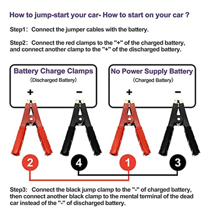 2PCS Heavy Duty Pure Copper Battery Jumper Cable Clamps (Red & Black)