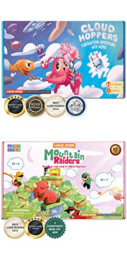 Addition and Subtraction Game - Fun Math Board Game for 6-8 Year Olds, Easy to Play Educational Game for Kids at Home, STEM Toy Gift for Girls & Boys (Cloud Hoppers + Moutain Raiders) - style: Cloud Hoppers + Moutain Raiders