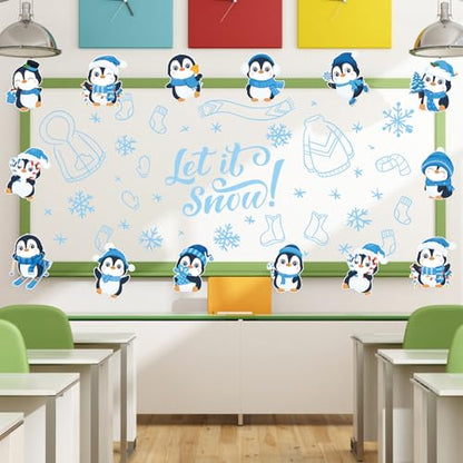 48Pcs Winter Penguin Cutouts, Cute Penguin Paper Cut Outs Bulletin Board Decor for Winter Christmas Holiday Home Office Classroom Chalkboard Window Wall Door Decor - style: Penguin