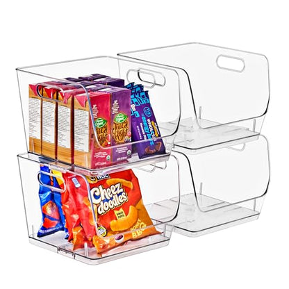 Sorbus Clear Pantry Organizer with Stackable Storage Bins, Open Front - size: Medium Square, style: 4 Pack