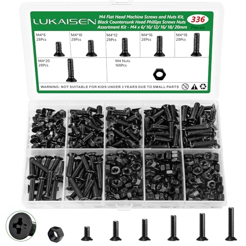 336 Pcs Black M4 Flat Head Machine Screws and Nuts Bolt Kit - size: 336Pcs M4*6/10/12/16/18/20mm-Flat