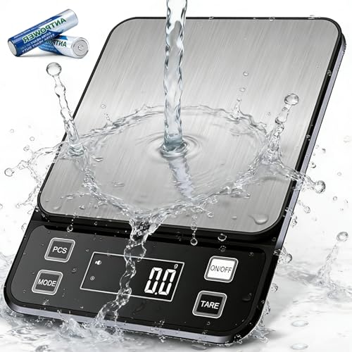 Waterproof Kitchen Scale, 5kg/11lb Food Scale Precisely Measures Grams and Ounces for Baking and Cooking, Stainless Stee Digital Scale with LCD Display Backlight for Food - style: Battery / 11lbs