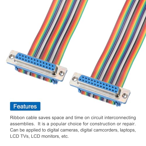 MECCANIXITY 4 Pcs IDC Rainbow Wire Flat Ribbon Cable DB25 Female to DB25 Female 19.7 Inch Length 2.54mm Pitch Breadboard Jumper Wires for Electronic Projects - size: 19.7 Inch, style: DB25 Female to DB25 Female