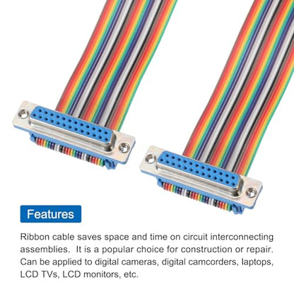 MECCANIXITY 4 Pcs IDC Rainbow Wire Flat Ribbon Cable DB25 Female to DB25 Female 19.7 Inch Length 2.54mm Pitch Breadboard Jumper Wires for Electronic Projects - size: 19.7 Inch, style: DB25 Female to DB25 Female