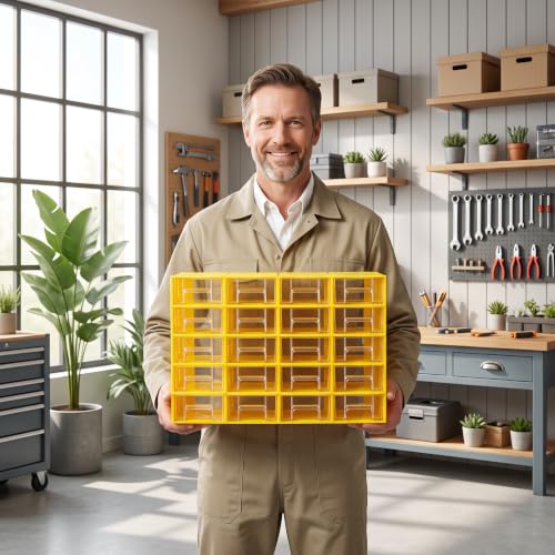 Goaste 20 Pack Drawer Stacking Storage Cabinet, Plastic Desktop Drawer Closet, Small Parts Screw Craft Organizer Container with 40 PCS Clear Dividers & 20 PCS Tag Cards for Home Office School Items