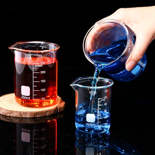 Tanlade 12 Pcs Glass Lab Beakers, Borosilicate Graduated, 50ml,100ml,250ml - size: 50ml,100ml,250ml