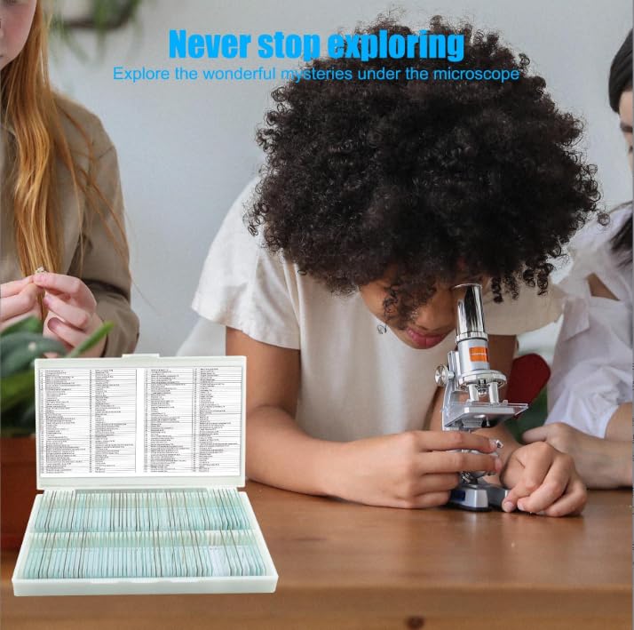 100 Pcs Prepared Microscope Slides with Specimens for Kids Learning