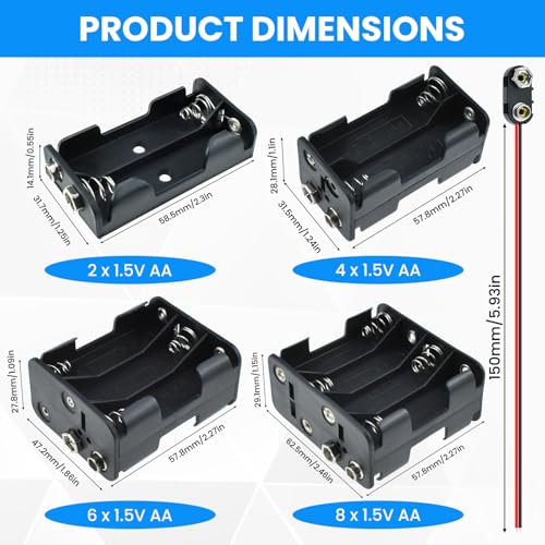 SDTC Tech 2/4/6/8 x 1.5V AA Battery Holder with Snap Connector Kit - size: 2 4 6 8 Slot Kit