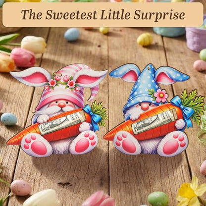 KATINAT Pink Easter Bunny Gnome Cash Gift, Wooden Bunny Gnome Money Clip, Basket Stuffer for Teens, Kids, Boys & Girls, Carrot Cash Holder - color: Kat-k- Bunny Gnome Holder Pink