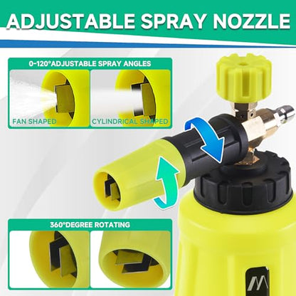 M MINGLE Pressure Washer Gun with Foam Cannon, 64 Fl Oz Car Wash Soap - color: yellow+green