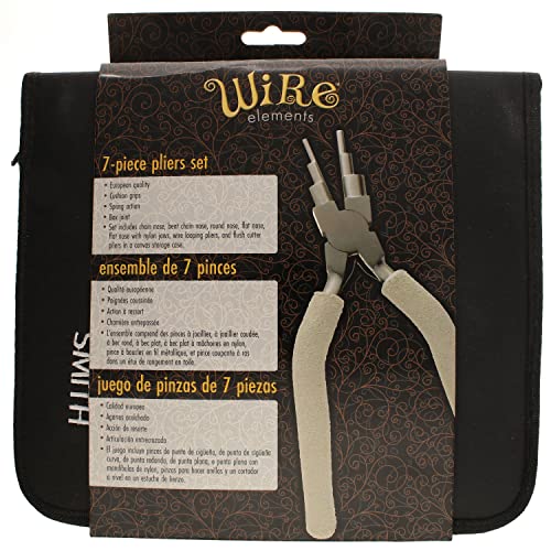 The Beadsmith Wire Elements Tool Set - 7-Piece Kit (Round Nose, Bent Chain Nose, Flush Cutter, Flat Nose, Nylon Jaw Flat Nose, Chain Nose & Wire Looper), Polished Steel Head with Comfort Grip Handle - style: 7 Piece Kit