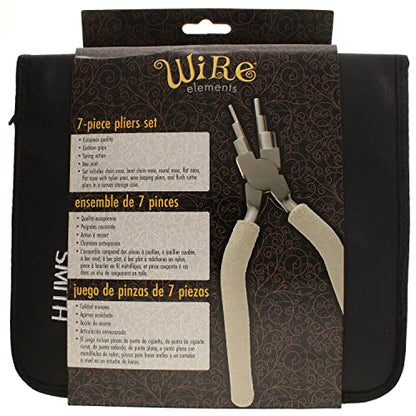 The Beadsmith Wire Elements Tool Set - 7-Piece Kit (Round Nose, Bent Chain Nose, Flush Cutter, Flat Nose, Nylon Jaw Flat Nose, Chain Nose & Wire Looper), Polished Steel Head with Comfort Grip Handle - style: 7 Piece Kit