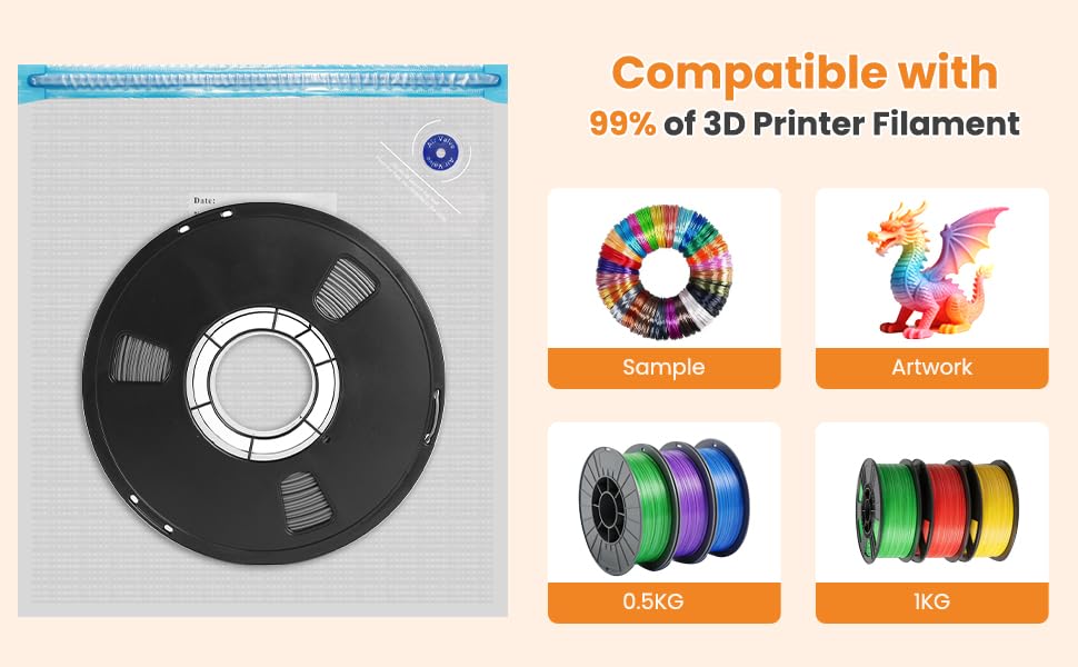 AGPTEK Electric Vacuum Bags for 3D Filament - Moisture Proof Storage Kit with Auto Pump, 20-Pack for PLA ABS PETG Spools