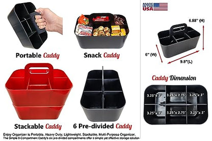 Small Stackable and Portable Simple 6-Compartment Caddy - Made In USA (Red) - color: Red