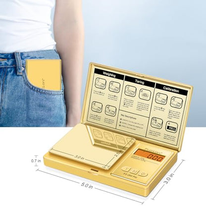 Fuzion Digital Pocket Gram Scale 0.01g x 200g, with 100g Calibration Weight - color: Gold