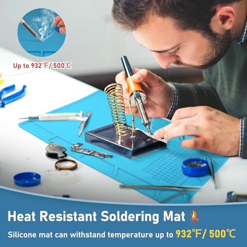 XOOL Heat Resistant Soldering Mat - Blue Magnetic Silicone Work Mat with Scale Ruler and Screw Position, Silicone Soldering Repair Mat for Soldering, Phone, Laptop, Tablet, Watch Repair(13.8''×9.8'') - color: Blue-small