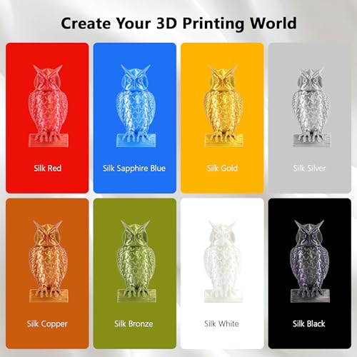 1.75mm Silk PLA 3D Printer Filament Bundle, 8 Silk Shiny Colors: Gold/Silver/Copper/Bronze/Black/White/Red/Blue, Each Spool 250g, 8 Spools, Total 2Kg 3D Printing Material, 250g x 8 Spools - color: 8 Colors Bundle: Gold/Silver/Copper/Bronze/Black/White/Red