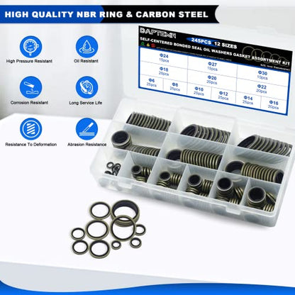 245 PCS Seal Washers NBR Metric Metal Rubber Washers Kit 12 Size - color: 245PCS Black Sealing Washers