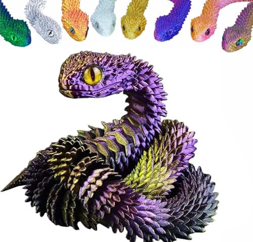 3D Printed Animals Set 3D Printed Snake Toys 3D Printed Articulated Flexible Fidget Toy 3D Printed Animals Exquisite Cute Pet Toy Children/Adults Fidget Toys (Purple & Gold, 11.8) - color: Purple & Gold, size: 11.8