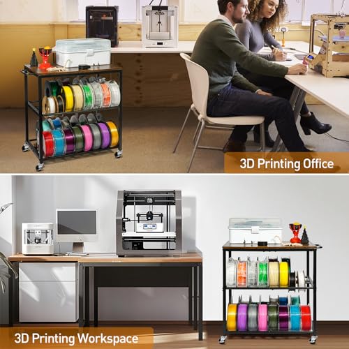 24" Portable Small 3D Printer Cart with Filaments Storage &Wheel.(Rustic - color: Rustic