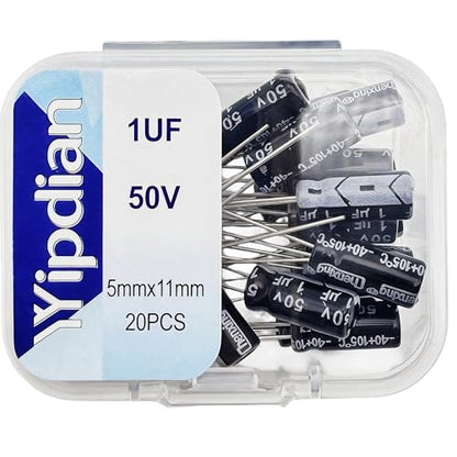 Electrolytic Capacitor YYipdian 1uF 50V 5x11mm High Temperature Resilience Aluminum Capacitors (Pack of 20) - size: 1uF 50V 5x11mm 20PCS