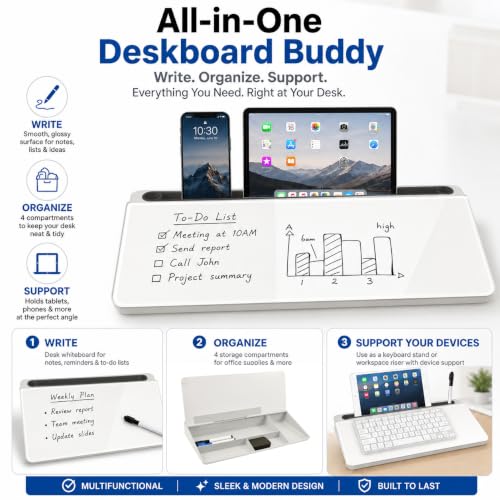 Glass Desktop Whiteboard,Dry Erase Board Buddy Keyboard Stand - color: Black&white