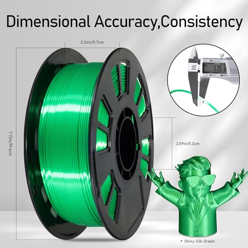 Silk Green PLA Satin Shiny 3D Printer Filament, 1.75mm Diameter 1kg Spool 2.2lbs for FDM 3D Printers - color: Green
