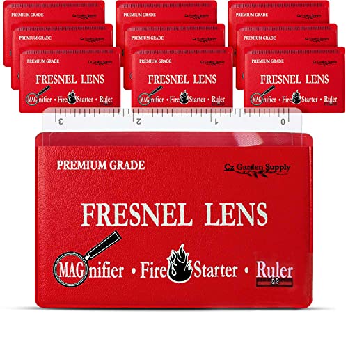 Fresnel Lens 4X Magnifier Pocket Wallet Credit Card Size • Ruler - Unbreakable Plastic for Home Office Classroom & Outdoor EDC Survival Kit Bushcraft (10 Pack Ruler/Magnifier - Red) - size: 10 pack Ruler/Magnifier - RED