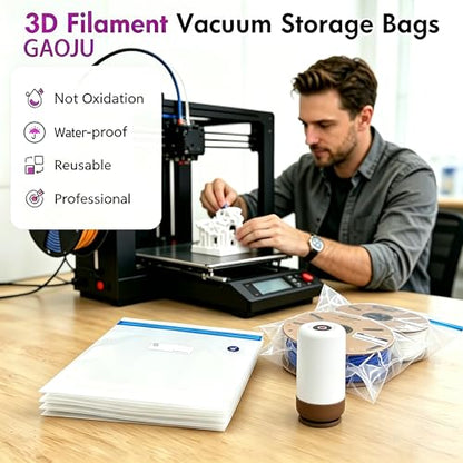 GAOJU 3D Printer Filament Storage Bags Light-Proof Vacuum Storage Kit 3D Printer Filament Vacuum Sealed Bags 3D Printer Accessories with USB Pump Dust Proof and Humidity Resistant (12.6 * 13.4 in) - color: 10pcs White Bags + Electric Pump