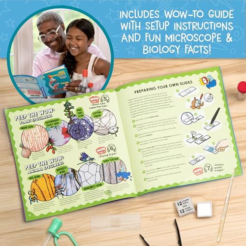 Wow in The World Kids’ Microscope & Biology Kit, Up to 720x Magnification, LED Illumination, Prepared & Blank Slides, Companion Audio Content, Beginner Science Gift for Ages 6+ by Thames & Kosmos
