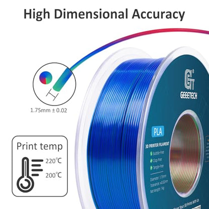 Geeetech Silk PLA Tri Color Filament 1.75mm 3D Printer Filament, Coextrusion Red Blue Green Tri-Colors Metal-Like Shiny Silk PLA Filament, 1kg (2.2lbs) 1 Spool, Dimensional Accuracy +/- 0.02 mm - color: 1kg Triple Color Red-blue-green