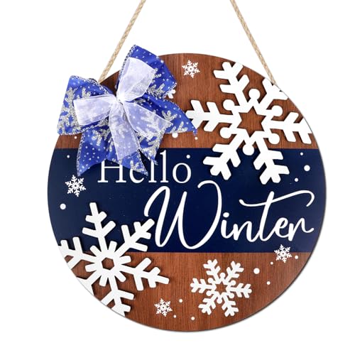 HLNIUC 3D Hello Winter Wall Sign(11”x11”),Christmas Wooden Hanging Plaque,Snowflake Winter Welcome Door Sign,Farmhouse Wood Hanger Christmas Gifts Party Decorations for Porch Home Indoor Outdoor - color: Hello Winter Wall Sign