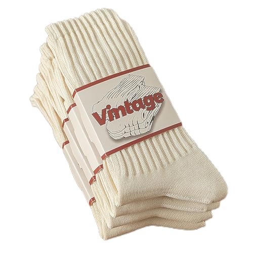 DAUCO 4 Pairs 98% Cotton Socks for Men Women Crew Seamless Fall Slouchy Socks - color: 4 Pairs - Off White, size: 10-13