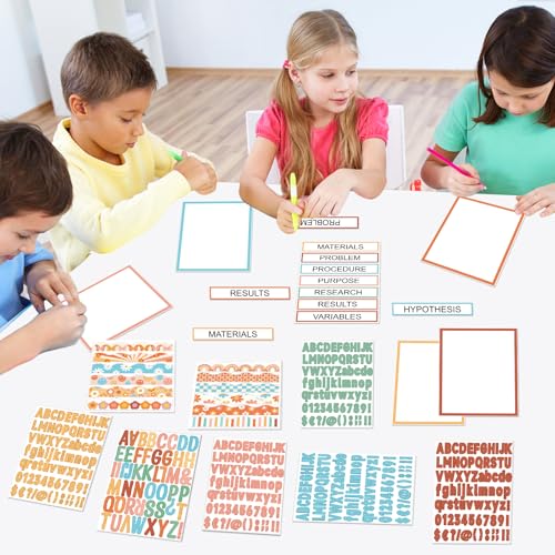 122Pcs Science Fair Board Supplies 72 Groovy Hippie Trim Scalloped Borders 36 Presentation Board Subtitles 6 Self Adhesive Project Titles 8 Letter Stickers for Classroom Office Decor(Groovy) - style: Groovy Hippie