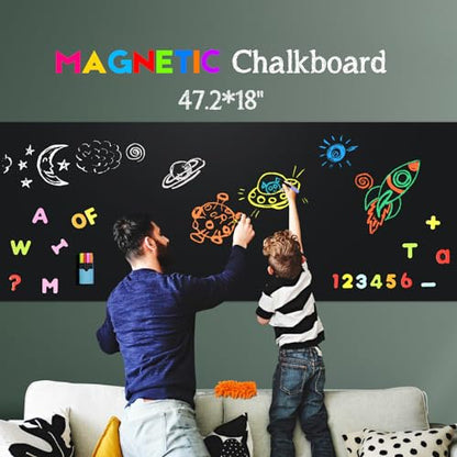 Magnetic Chalkboard Contact Paper for Wall, 47.2" x 18" Magnetic Wall Decal - color: Black 1pc, size: 47.2"W x 18"H