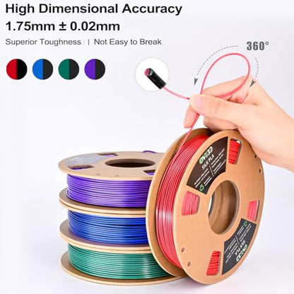 OVV3D PLA 3D Printer Filament Bundle 250g x 4 Spools, Silk PLA Filament - color: Silk Black Purple Red Green Blue