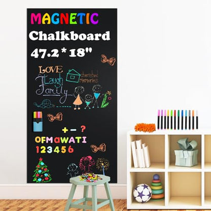 Magnetic Chalkboard Contact Paper for Wall, 47.2" x 18" Magnetic Wall Decal - color: Black 1pc, size: 47.2"W x 18"H