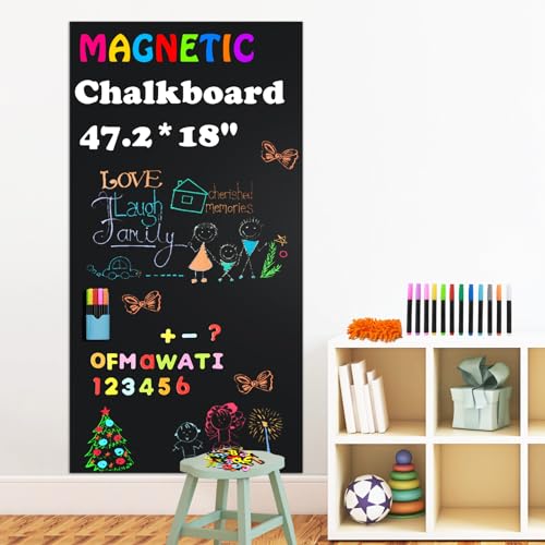 Magnetic Chalkboard Contact Paper for Wall, 47.2" x 18" Magnetic Wall Decal - color: Black 1pc, size: 47.2"W x 18"H