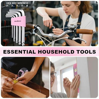 Enventor Tool Set with Fitted Storage Case, 146 Pieces, Pink - color: Pink