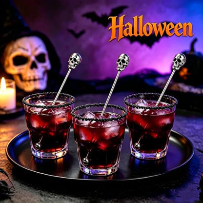 Homestia 6 Pcs 7.5'' Metal Stir Sticks, Cocktail Stirrers, Skull Halloween - color: Skull Series Silver