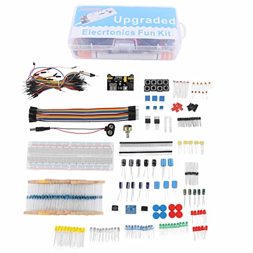 Electronics Component Kit Assortment, Starter Fun Kit with 830 Tie Points Breadboard, Resistor, Capacitor, Diode, e for R3 Development Board, Complete Access for