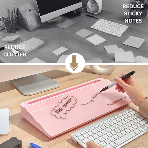 GAROOD Desktop Dry Erase Board with Storage Pink Color Desk White Board Desk Board Glass Desktop White Board with Stand Home Office Organizer Phone Holder 15.8X7X2 inches - color: Pink