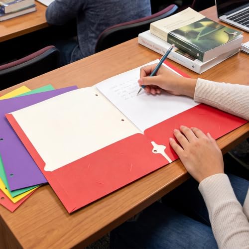 SUNEE Folders with Pockets 3 Hole Punched(50 Pack, Red), 2 Pocket Folders Fit Letter Size Paper, Paper File Folder for School Office Home Business - color: Red