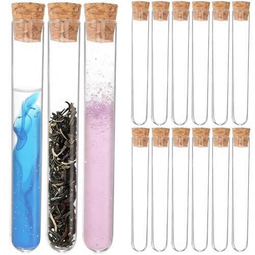 iplusmile 15 pcs Glass Test Tubes with Wood Cork Round Bottom 7.08 in - size: 18X180mm