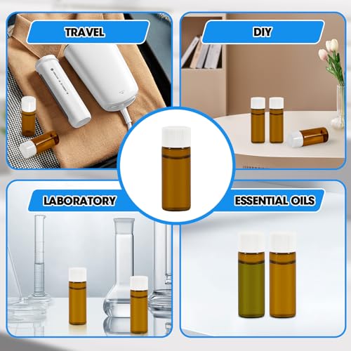 12PCS 10ml Amber Glass Small Vials with White Screw Caps & Plastic Stoppers - color: AMBER, size: 10ml
