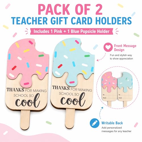 KATINAT 2pcs Blue Pink Ice Cream Teacher Appreciation Gift Card Holder, Teacher Appreciation Gifts for Women, 5-Layered Wooden Thank You Gift Card Holders, End of Year Preschool Middle School - color: 2pcs Ice Cream